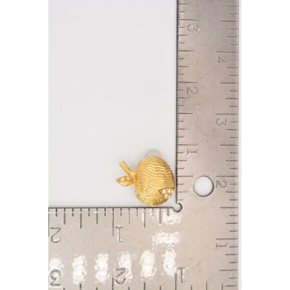 Givenchy Vintage Clip On Earrings Apple Rhinestone Brushed Gold Signed 80s BinQ - Picture 12 of 12